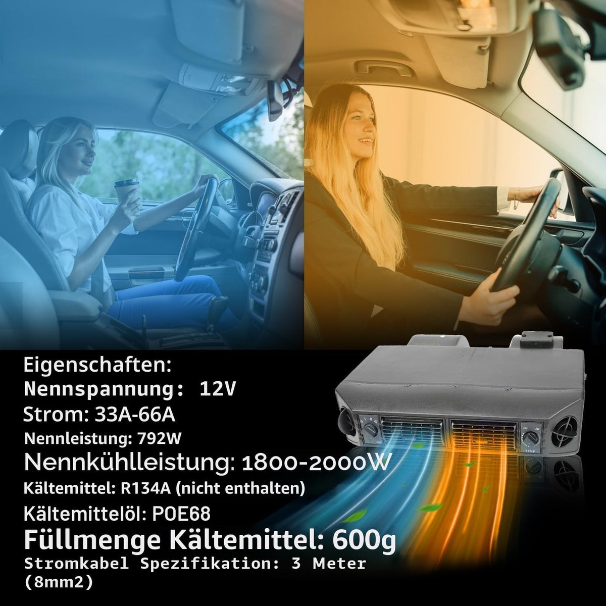 Aire acondicionado eléctrico de 12 V, kit de aire acondicionado bajo el tablero, sistema universal de 12 voltios, apto para furgoneta, coche, autocaravana, camión, barco, autobús (solo refrigeración)