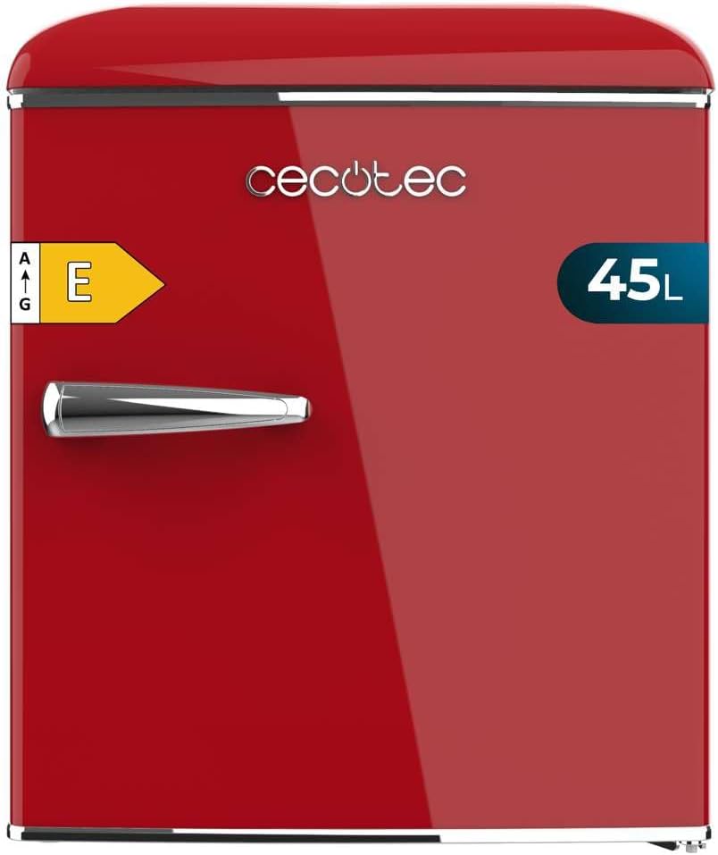 Cecotec Mini Frigo Bolero CoolMarket TT Origin 45 Rouge. Frigorífico de mesa retro de 45 l, 55 cm de alto, 44,7 cm de ancho, clase energética E, cubitera y tirador cromado, rojo