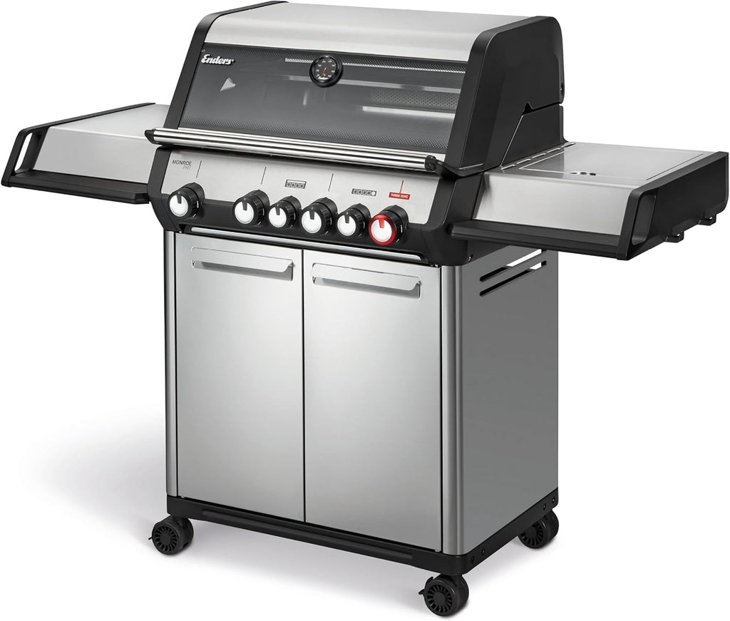 Barbacoa de gas Enders® MONROE PRO 4 SIKR TURBO, 4 quemadores de acero inoxidable, hornillo lateral, quemador trasero por infrarrojos, ventana de visualización, HEAT RANGE™, SWITCH GRID™, 800 °C TURBO ZONE™, SIMPLE CLEAN™, #8362