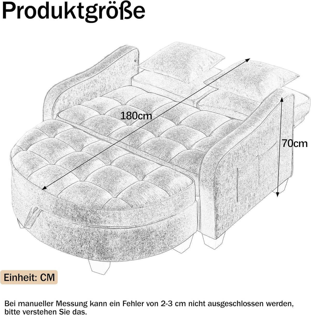 Sofá con reposapiés de almacenamiento, sofá cama con respaldo ajustable y cojines, sofá pequeño, para salas de estar pequeñas, salas de estudio, dormitorios, azul
