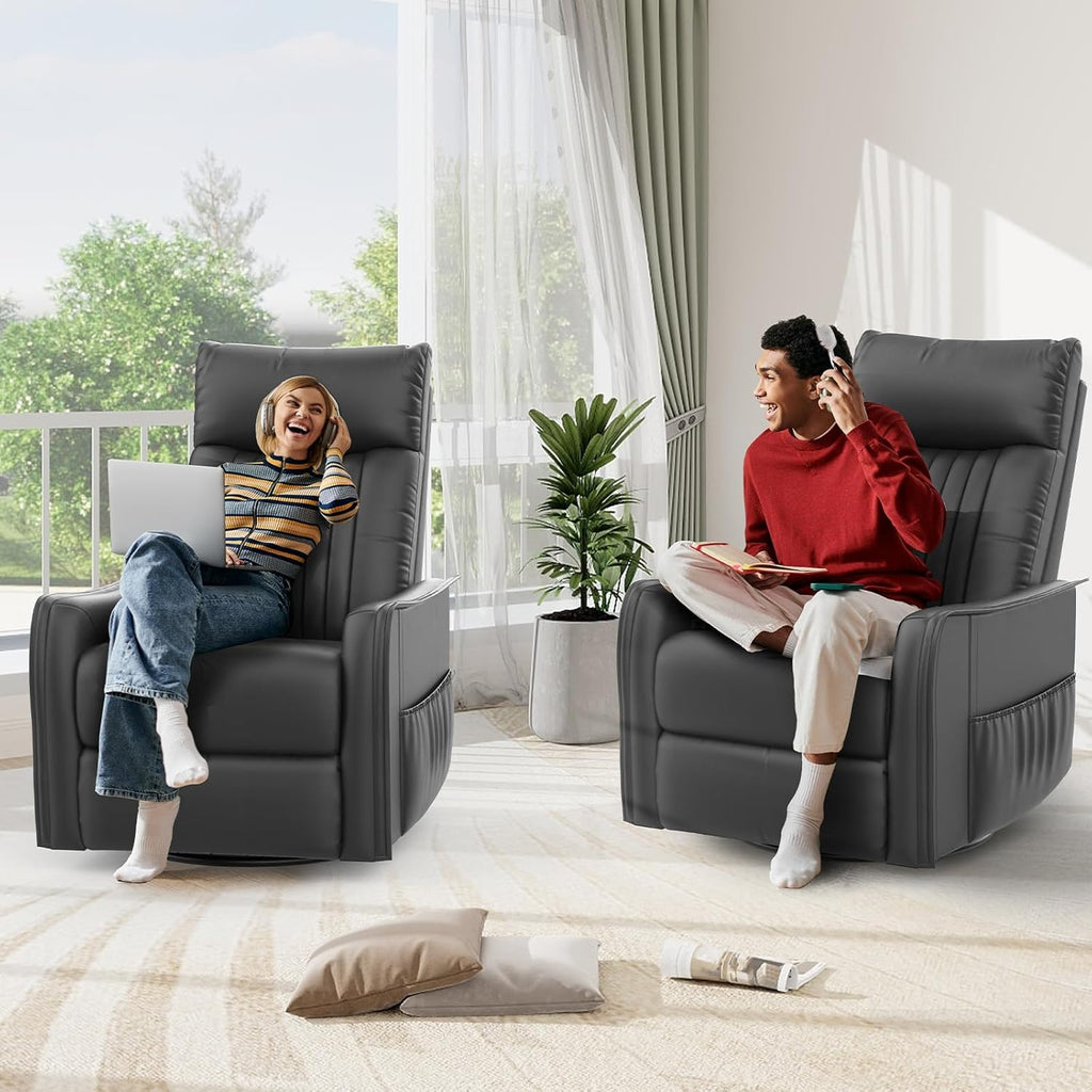 Sillón de masaje con función reclinable, sillón relax con calor y masaje, sillón de TV giratorio 360° para salón, mecedora con reposacabezas acolchado, 2 bolsillos laterales