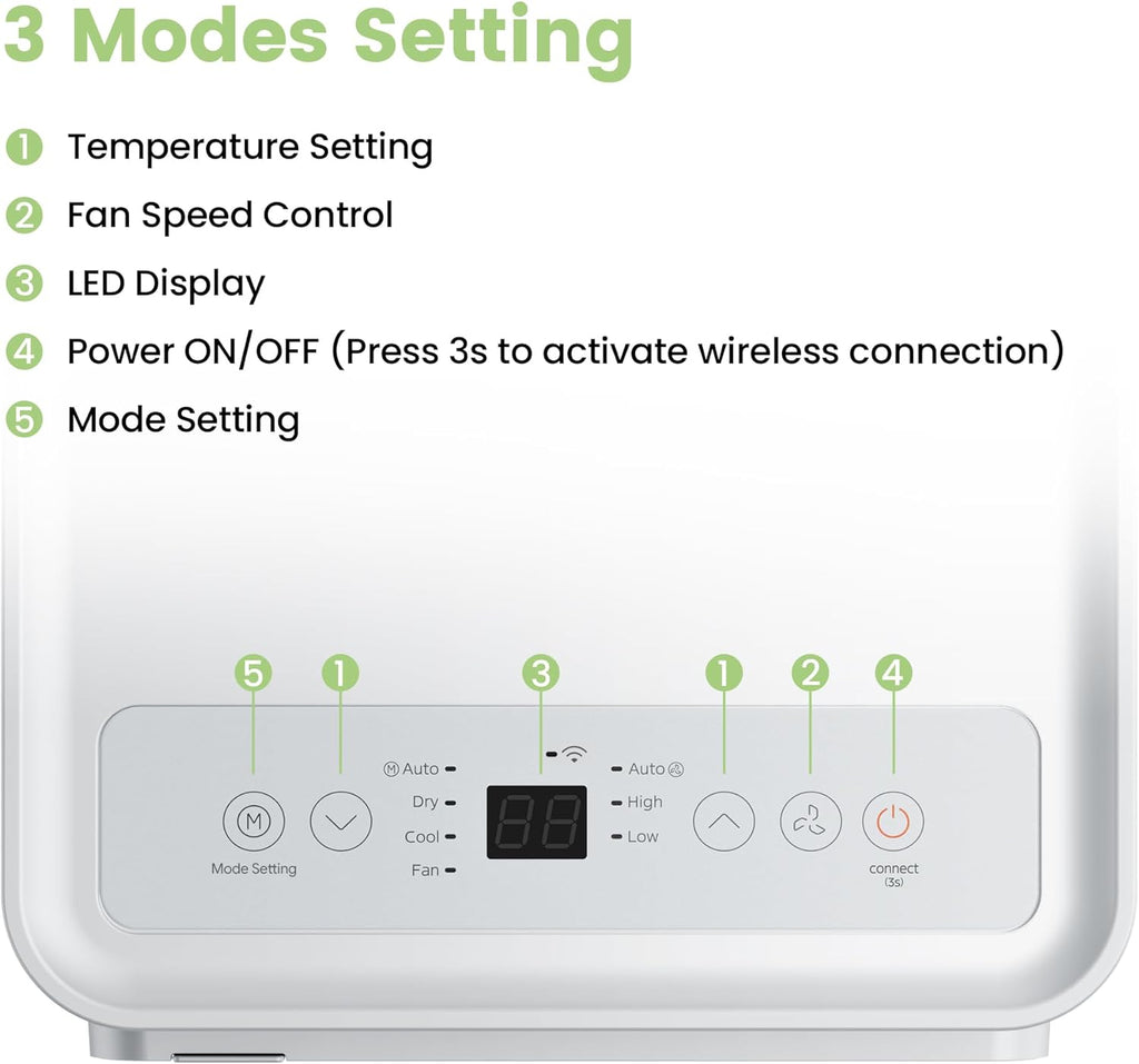 Aire acondicionado portátil Comfee MPPH-09CRN7, 9000 BTU 2,6kW, refrigeración, ventilación y deshumidificación, para habitaciones de hasta 88m³ (33㎡), aire acondicionado portátil con tubo de escape