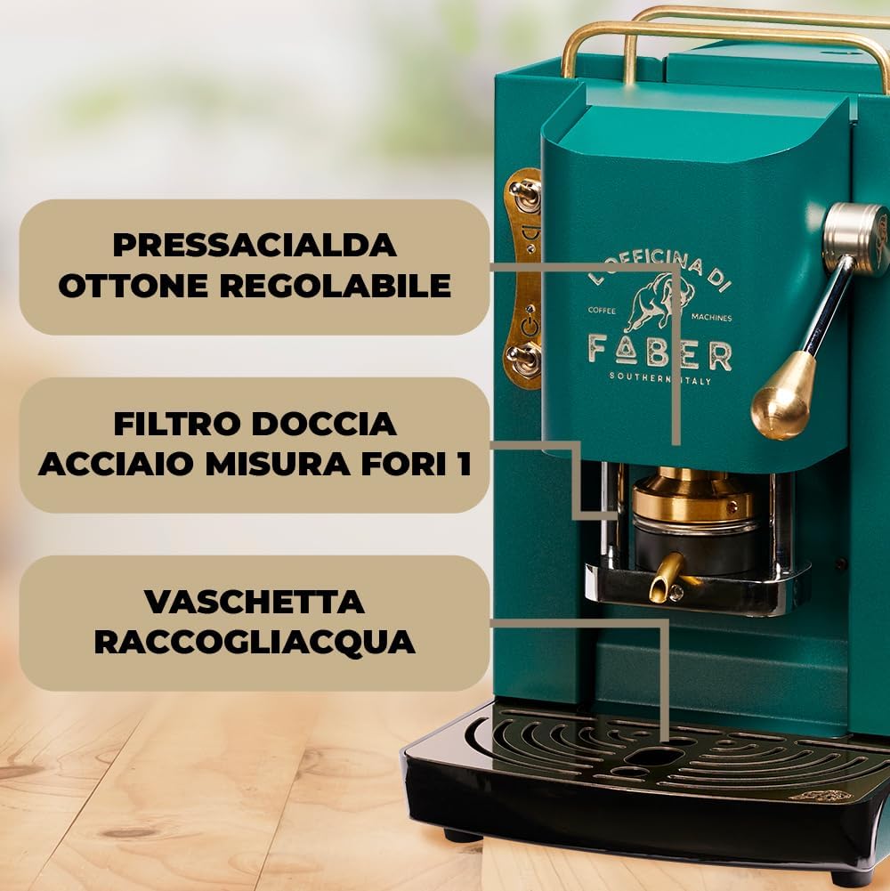 Cafetera Faber PRO Total Deluxe de latón, papel ESE de 44 mm, 1,3 litros, (blanco)