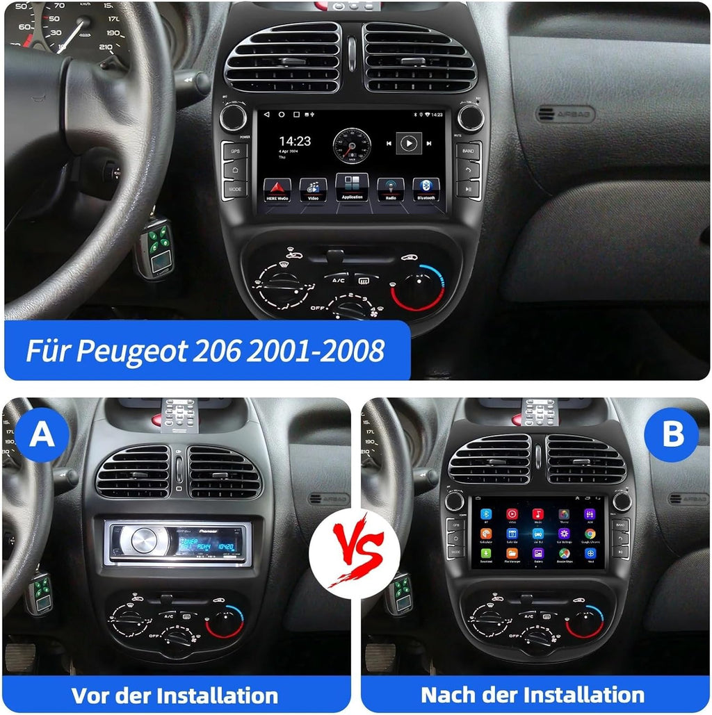 Autorradio Android 13 2 DIN Navegación GPS compatible con Peugeot 206 206CC 206SW 2000-2008, pantalla táctil de 7", reproductor multimedia de coche, unidad principal 2+32G, Mirror Link/USB/cámara de marcha atrás
