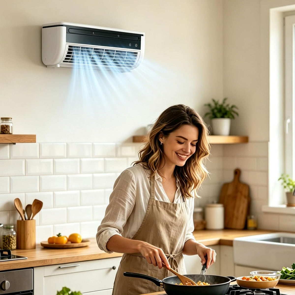 Aire acondicionado de pared sin taladrar con ventilador, enfriador de aire de pared inalámbrico para el hogar con 3 velocidades, mini aire acondicionado con control remoto, ventilador de aire frío de enfriamiento rápido para dormitorio y hogar