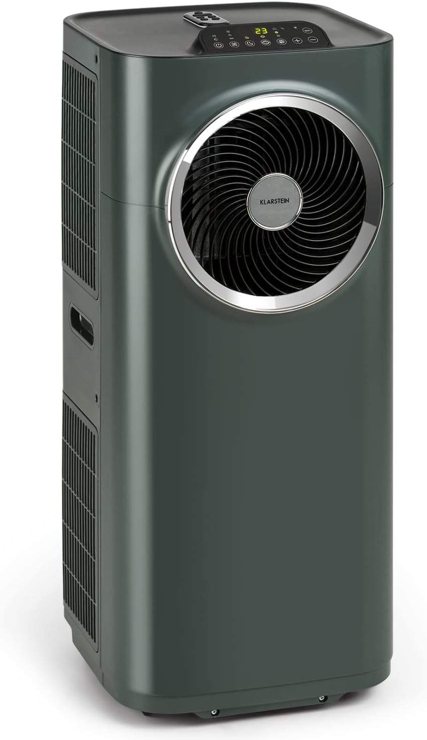 Acondicionador de aire portátil Klarstein con manguera de escape, unidad de climatización 5 en 1, ventilador, deshumidificador, purificador de aire y modo nocturno, control por aplicación, pequeño y portátil, para hogar y oficina, 12000 BTU
