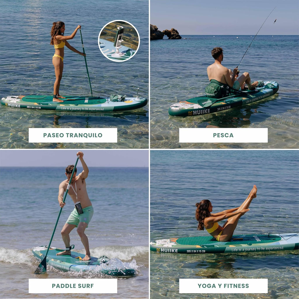 Tabla de Paddle Surf Hinchable HUIIKE con accesorios incluidos, remo, quillas, inflador. Stand Up Paddle Board de gran estabilidad y resistencia. 305 x 84 x 15 cm, soporta hasta 130 kg