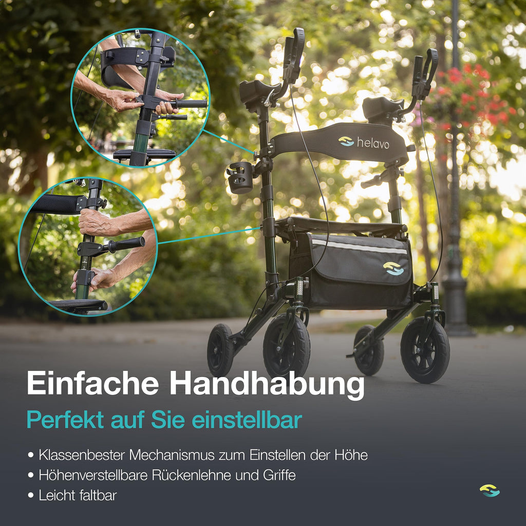 Andador con soporte para antebrazos H1160 para artritis, con asiento y respaldo, aluminio, ruedas macizas de 10 pulgadas, altura regulable, hasta 136 kg, plegable