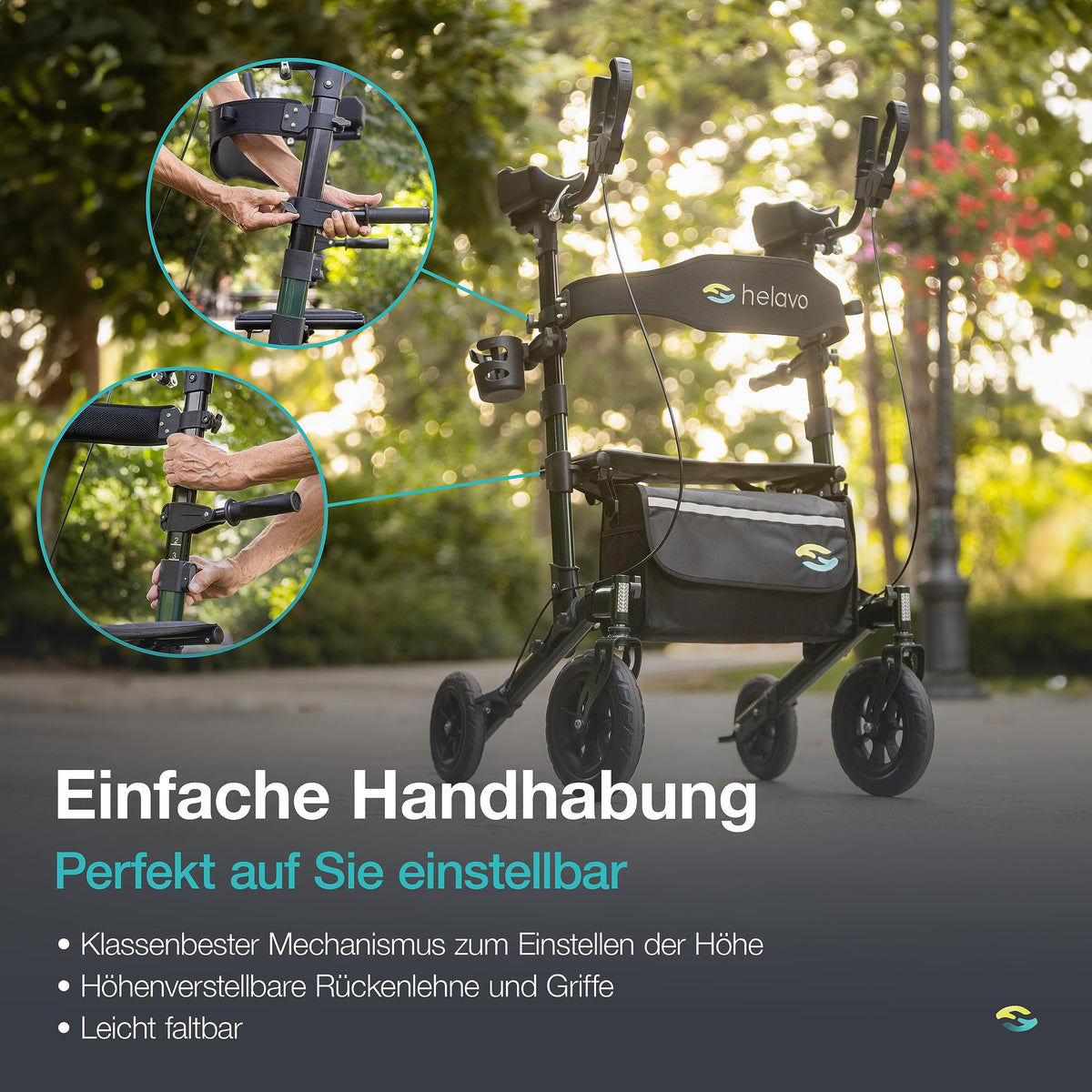 Andador con soporte para antebrazos H1160 para artritis, con asiento y respaldo, aluminio, ruedas macizas de 10 pulgadas, altura regulable, hasta 136 kg, plegable