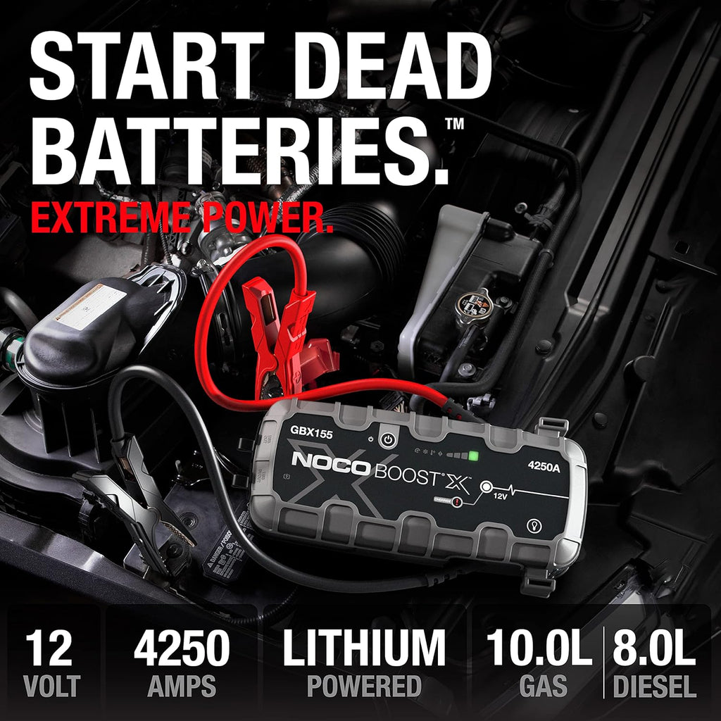 NOCO Boost X GBX155: Arrancador de batería UltraSafe de 4250A – Arrancador de litio de 12V y cables de arranque – Booster portátil para motores de gasolina de hasta 10,0L y diésel de hasta 8,0L