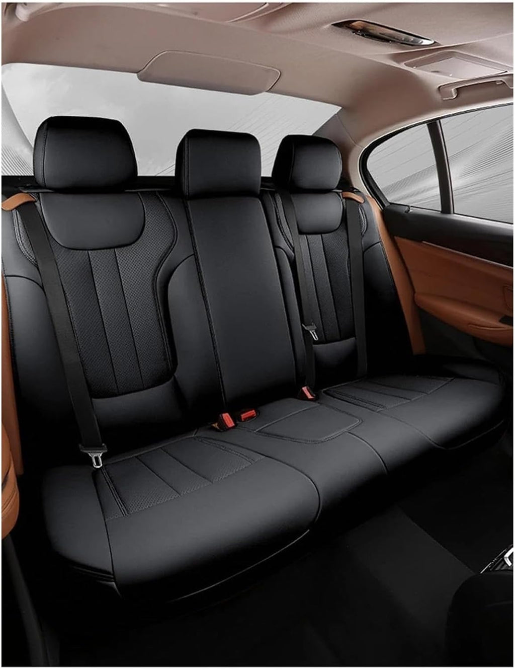 FNCVTM para Chrysler 200 300C Juego completo de accesorios de cuero para fundas de asiento de coche, cojines para asientos delanteros (Negro, 5 plazas)