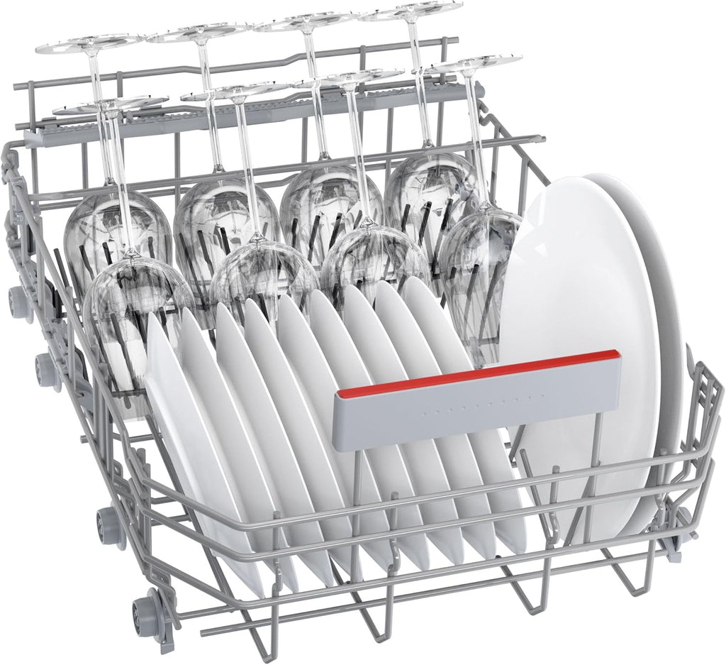 Lavavajillas inteligente Bosch Serie 2 SPV2IKX10E, totalmente integrable, 45 cm de ancho, cesta para cubiertos, secado extra con solo pulsar un botón, InfoLight punto de luz rojo en el suelo, protección AquaStop contra daños por agua, blanco