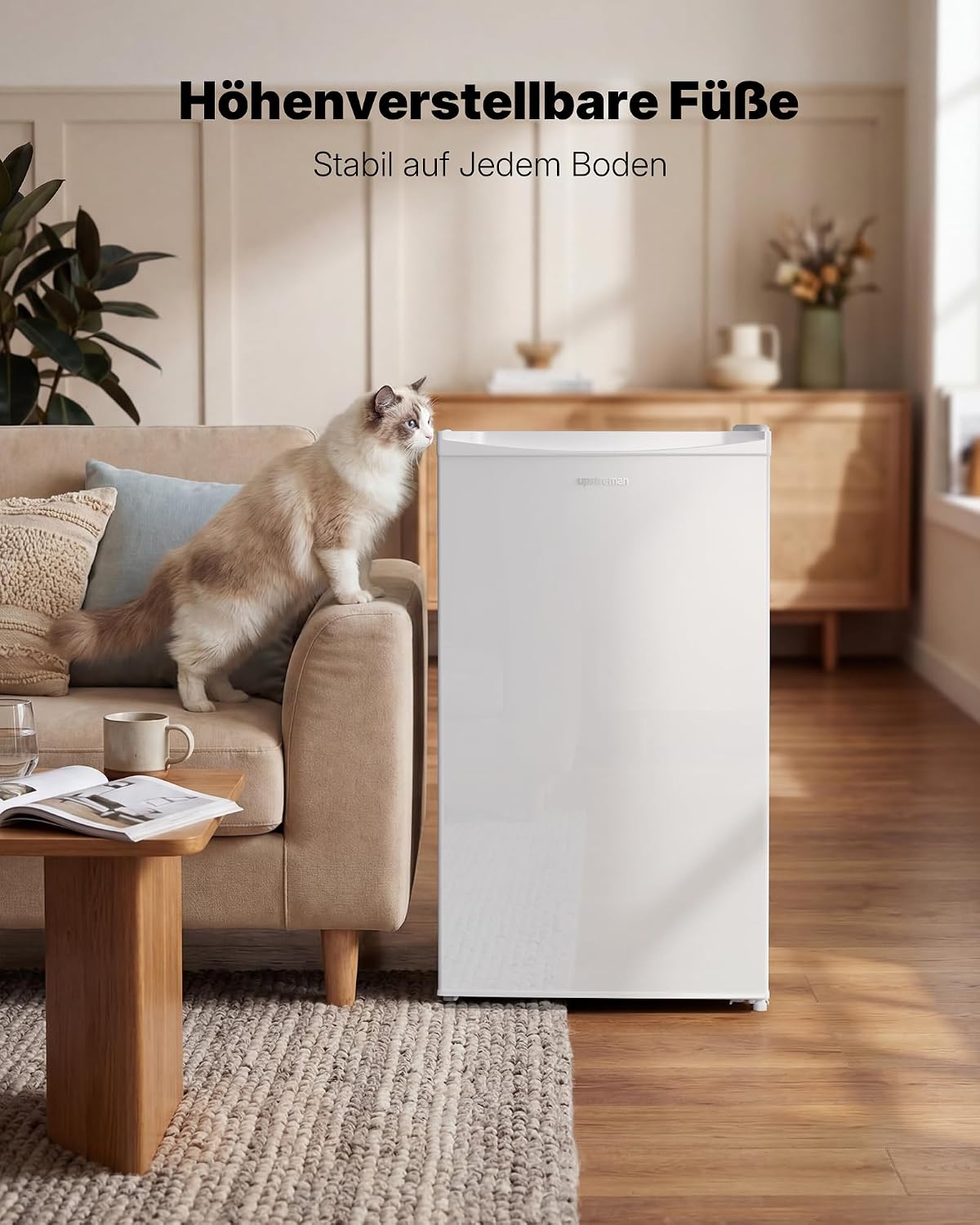 Upstreman 91L Mini-nevera con congelador, 5 niveles de temperatura (0-10℃), eficiente energéticamente, funcionamiento silencioso de 41 dB, compacta y espaciosa para residencia de estudiantes/oficina