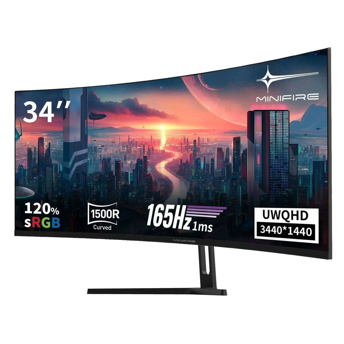 Monitor gaming curvo Minifire de 34 pulgadas 1500R 165Hz 3440x1440 1ms MPRT FreeSync HDR VA 2xHDMI 2.1 1xDP 1.4 MFG34C5Q