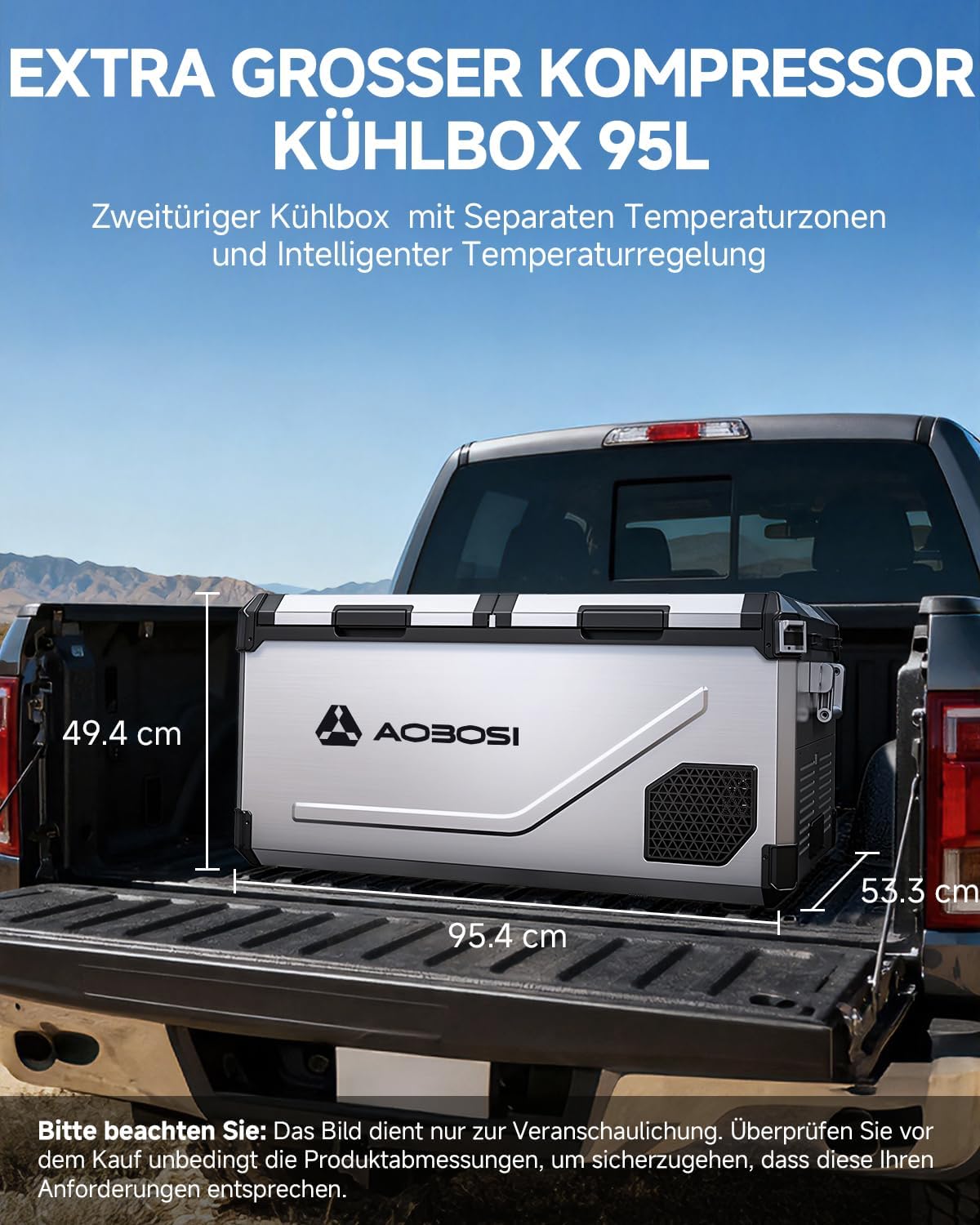 AAOBOSI Nevera de compresor de 95 L, zona dual de hasta -20 ℃, carcasa de acero inoxidable e interior de aluminio, 12/24 V CC y 230 V CA, nevera de compresor para coche, barco, camping y todoterreno