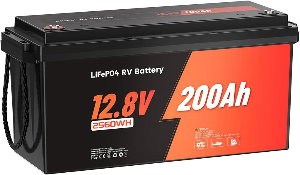Batería LiFePO4 de 12V y 200Ah, batería de litio con 98% de eficiencia, BMS de 200A, IP65, 4500-16000 ciclos, autodescarga del 3% para sistemas solares, aplicaciones marinas y fuera de la red.