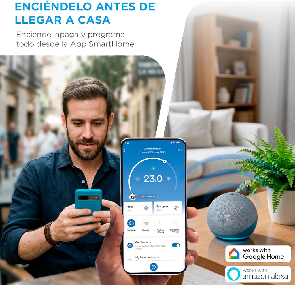 Aire Acondicionado Portátil Midea Portasplit 4 en 1 | 3000 frigorías / 12000 BTU | Split portátil de bajo consumo con modo silencio | Deshumidificador, calefactor, ventilador y climatizador para hasta 45 m2