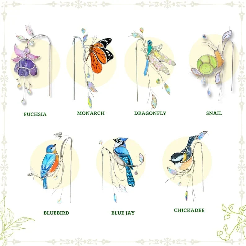 Estaca para plantas con diseño de colibrí de cristal tintado: atrapasoles de cristal, 4 x 17 cm