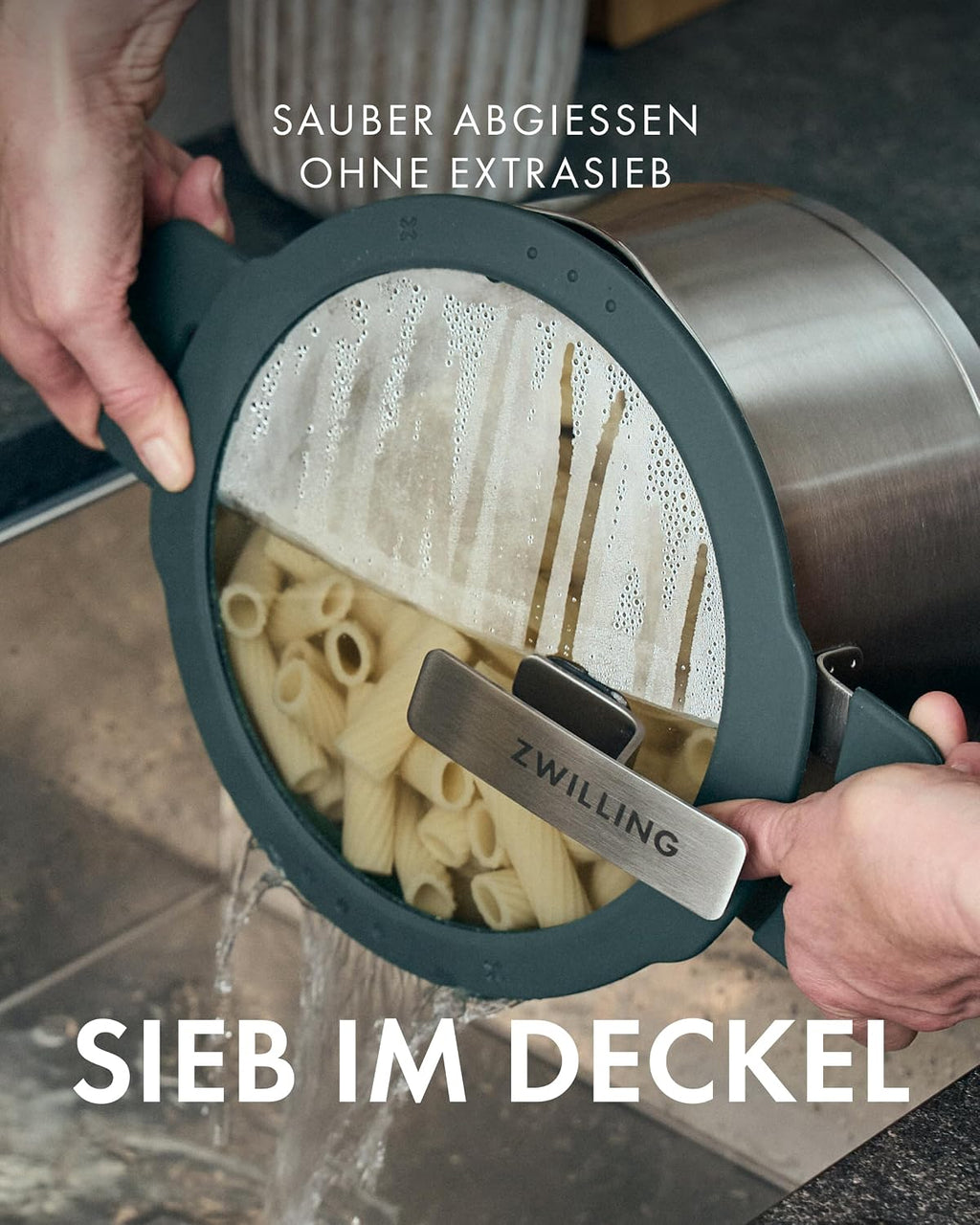 Set de ollas ZWILLING Simplify de 5 piezas, colador integrado, inducción, gris