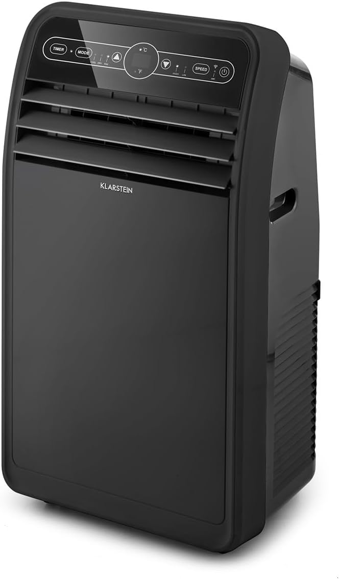 Aire acondicionado portátil Klarstein con manguera de escape, unidad 4 en 1 con ventilador, deshumidificador y modo nocturno, aire acondicionado pequeño y portátil para el hogar y la oficina, bajo consumo, 9000 BTU