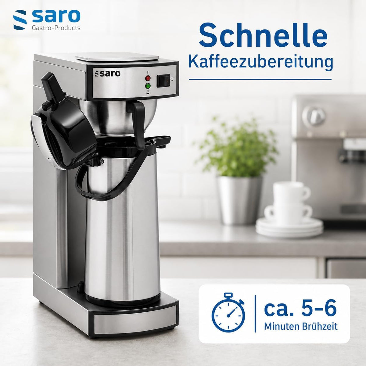Cafetera Saro incl. jarra termo de acero inoxidable con bomba – 2,2 L – tiempo de preparación aprox. 5–6 min – protección contra funcionamiento en seco – 2,069 kW – modelo THERMO 24