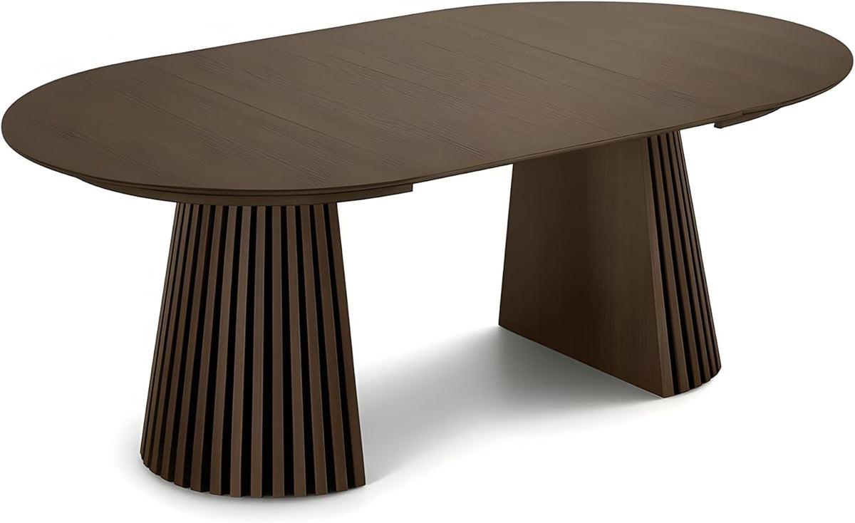 ebuy24 Tokyo mesa de comedor con 2 tableros adicionales ø120x120 hasta 160 hasta 200cm chapa de roble ahumado. – Mesa de comedor redonda extensible, mesa redonda extensible, mesa de comedor ovalada extensible