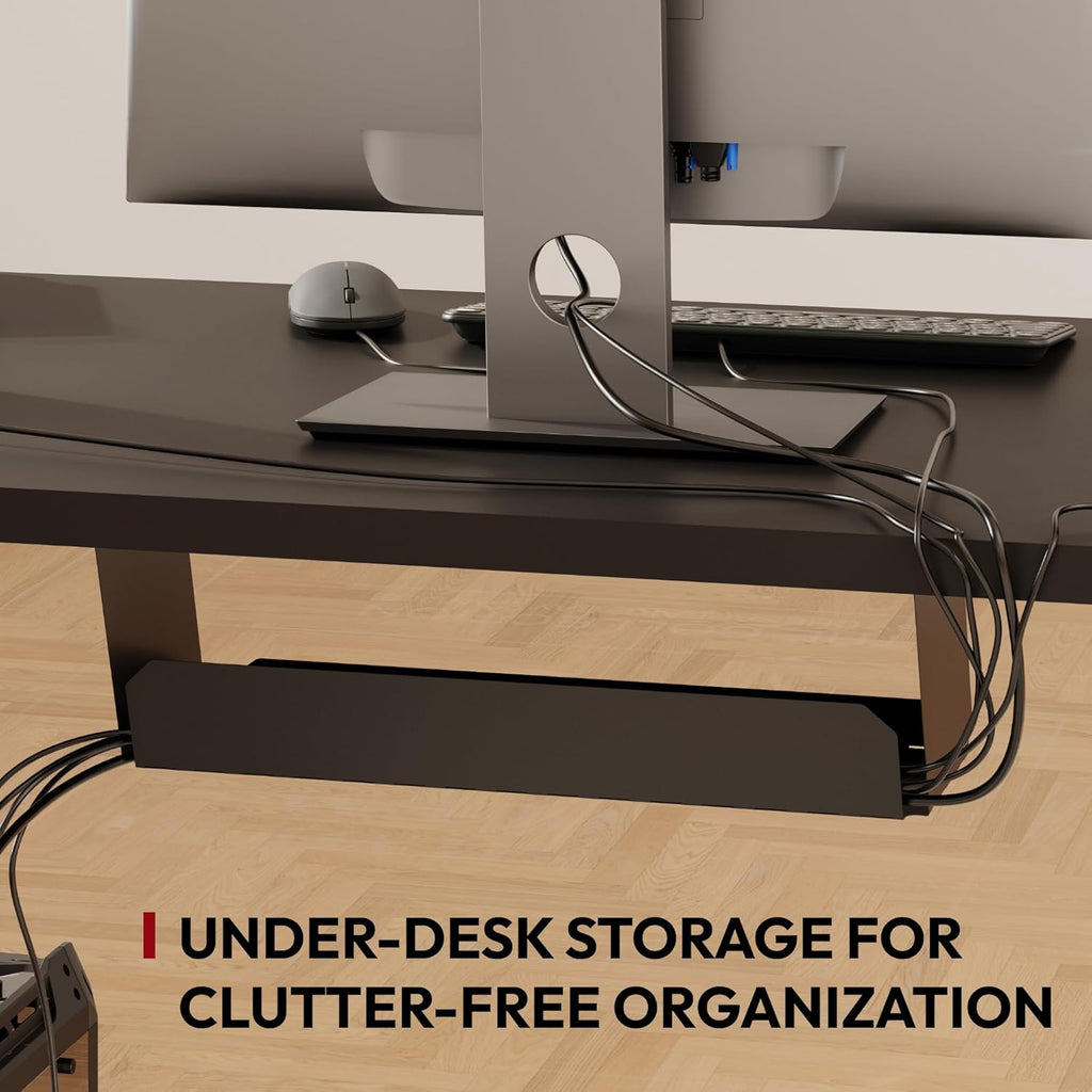 Escritorio de altura regulable SANODESK 140 x 60 cm incl. 4 accesorios: portavasos, gancho, caja de almacenamiento y gestión de cables, con función de memoria, para oficina y entretenimiento, negro