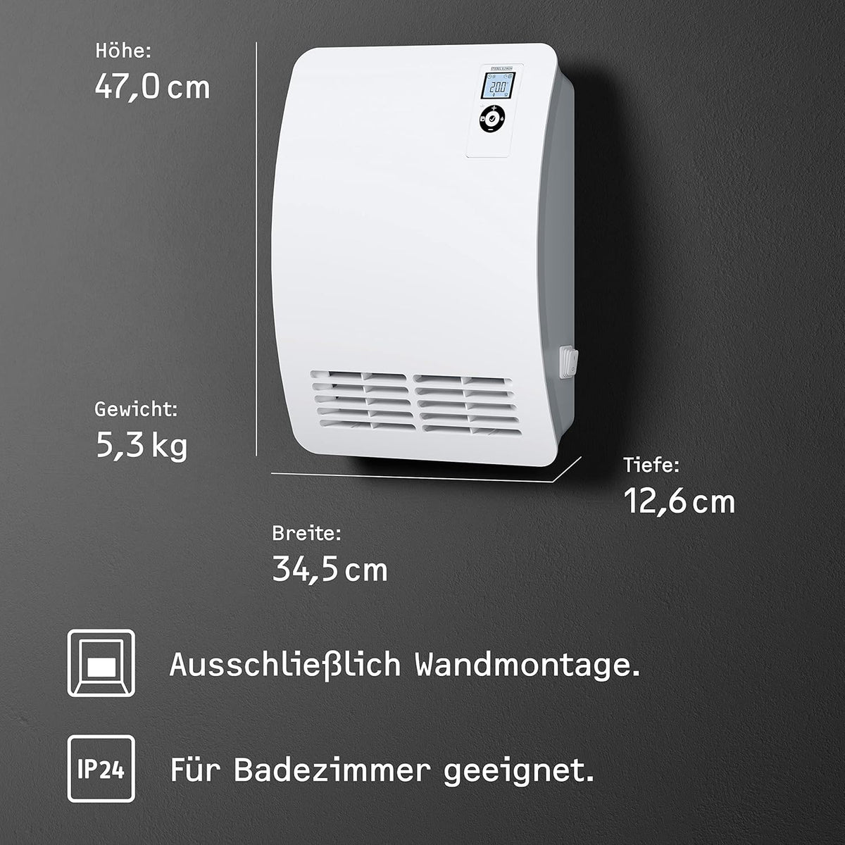 STIEBEL ELTRON Calefactor rápido CK 20 Premium, 2 kW para aprox. 25 m², certificado VDE, pantalla LC, temporizador semanal, temporizador de 120 min, modo silencioso, termoventilador de bajo consumo, baño, 237835