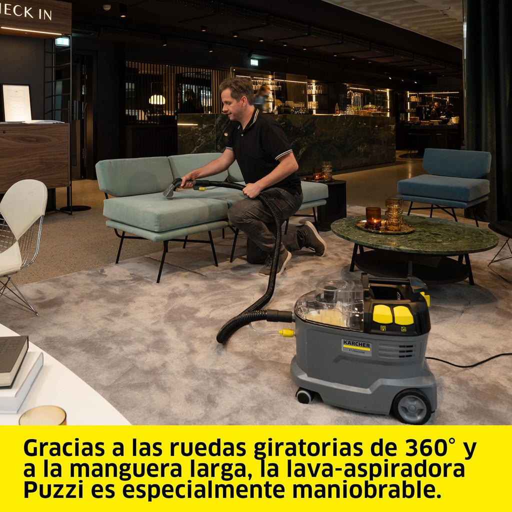 Kärcher Lava-aspiradora Puzzi 8/1, para tapicerías y superficies textiles, depósito: 8 l, caudal de pulverización: 1 l/min, rendimiento de superficie: 12-18 m²/h, peso: 8,6 kg, boquilla para tapicerías