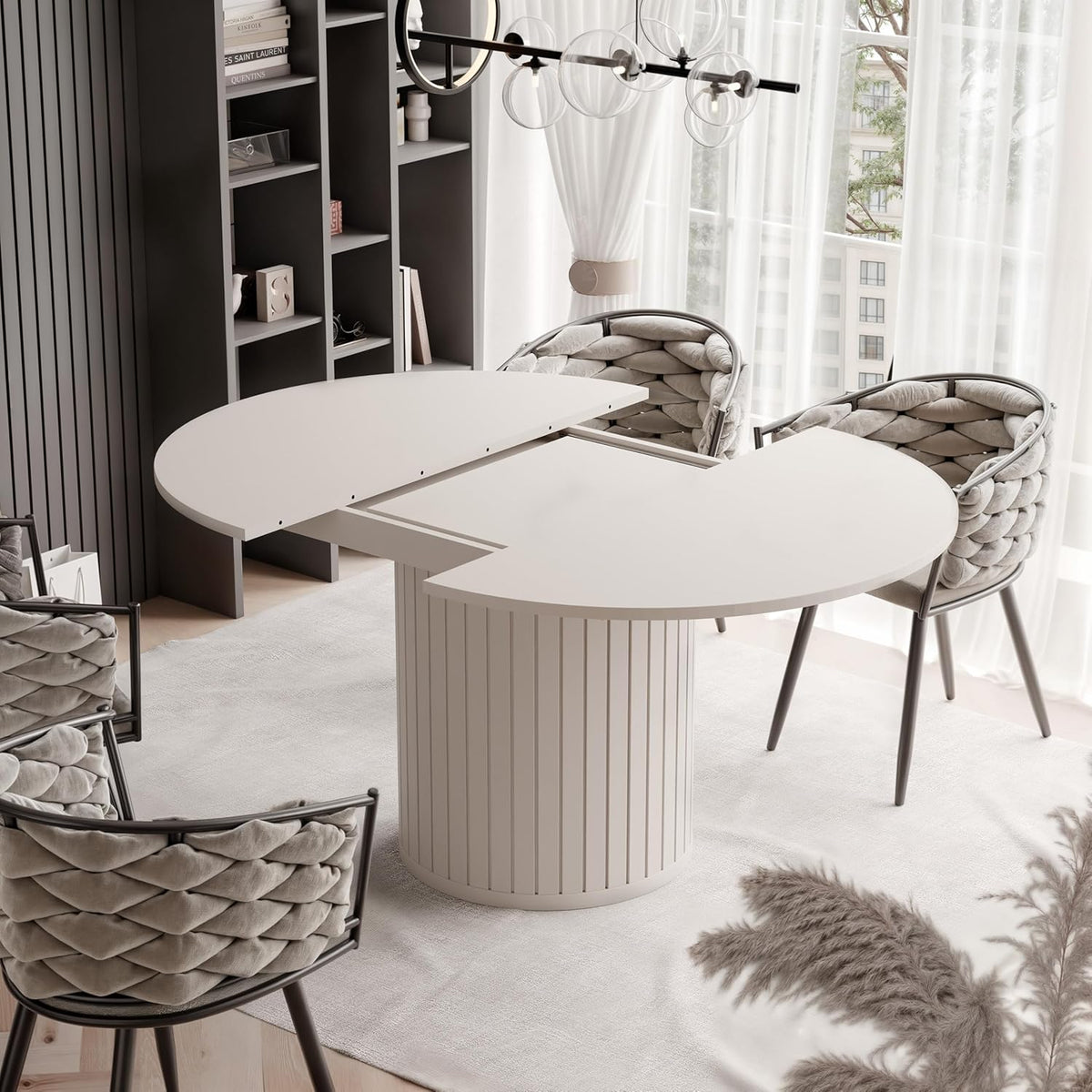 Mesa de comedor redonda extensible 120 ø - 160 cm, mesa de comedor redonda ovalada extensible, mesa de comedor - mesa de cocina