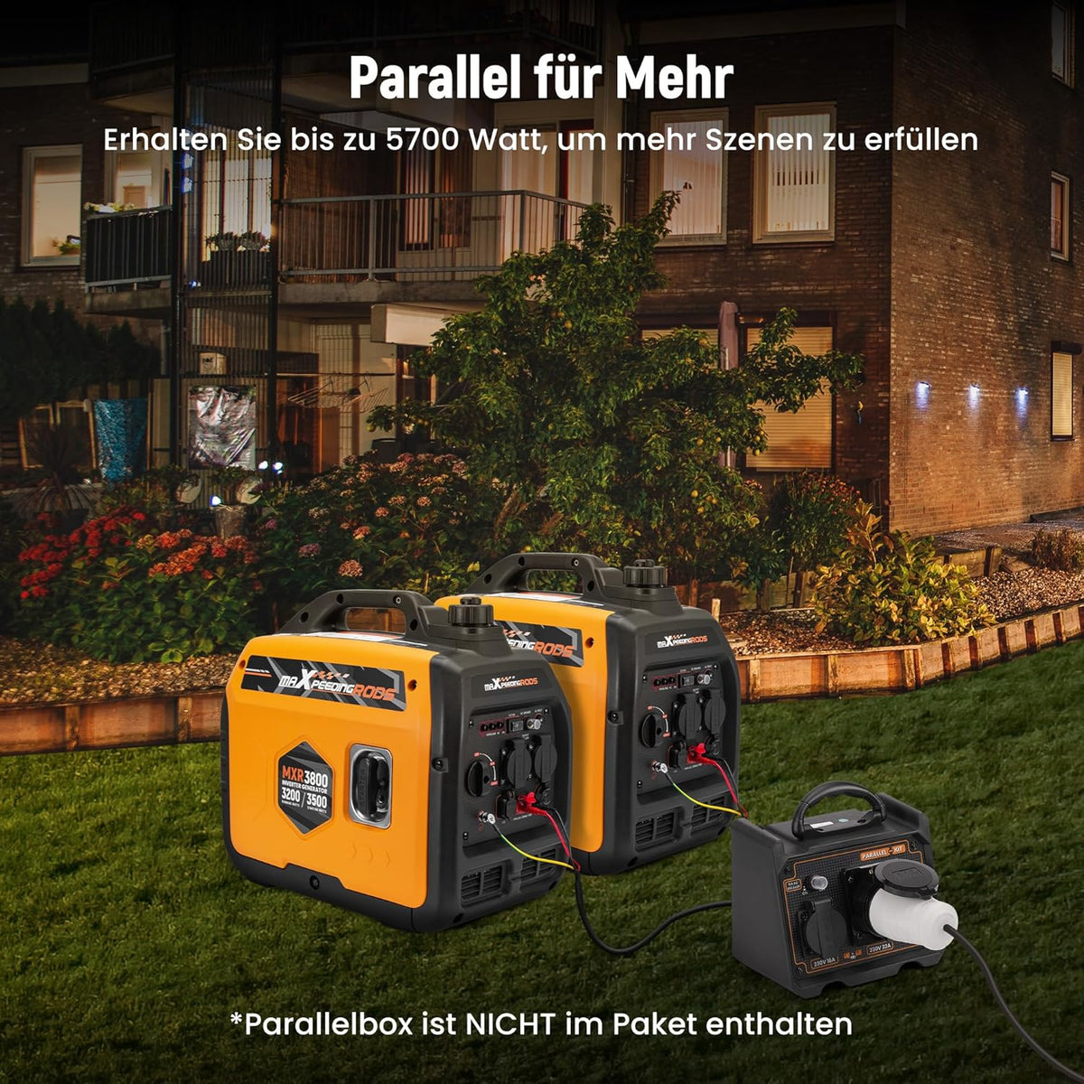 Generador inverter maXpeedingrods 3500W, super silencioso, ligero y portátil, generador de gasolina de emergencia, modo ECO con 2 enchufes de 230V / 2 USB / 1 de 12V CC para autocaravanas, camping, festivales y viajes