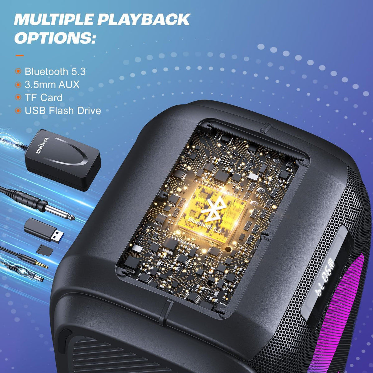 Altavoz Bluetooth T9 Pro portátil para exteriores, 270 W, estéreo con Bluetooth 5.3, USB, TF, AUX y entrada de micrófono