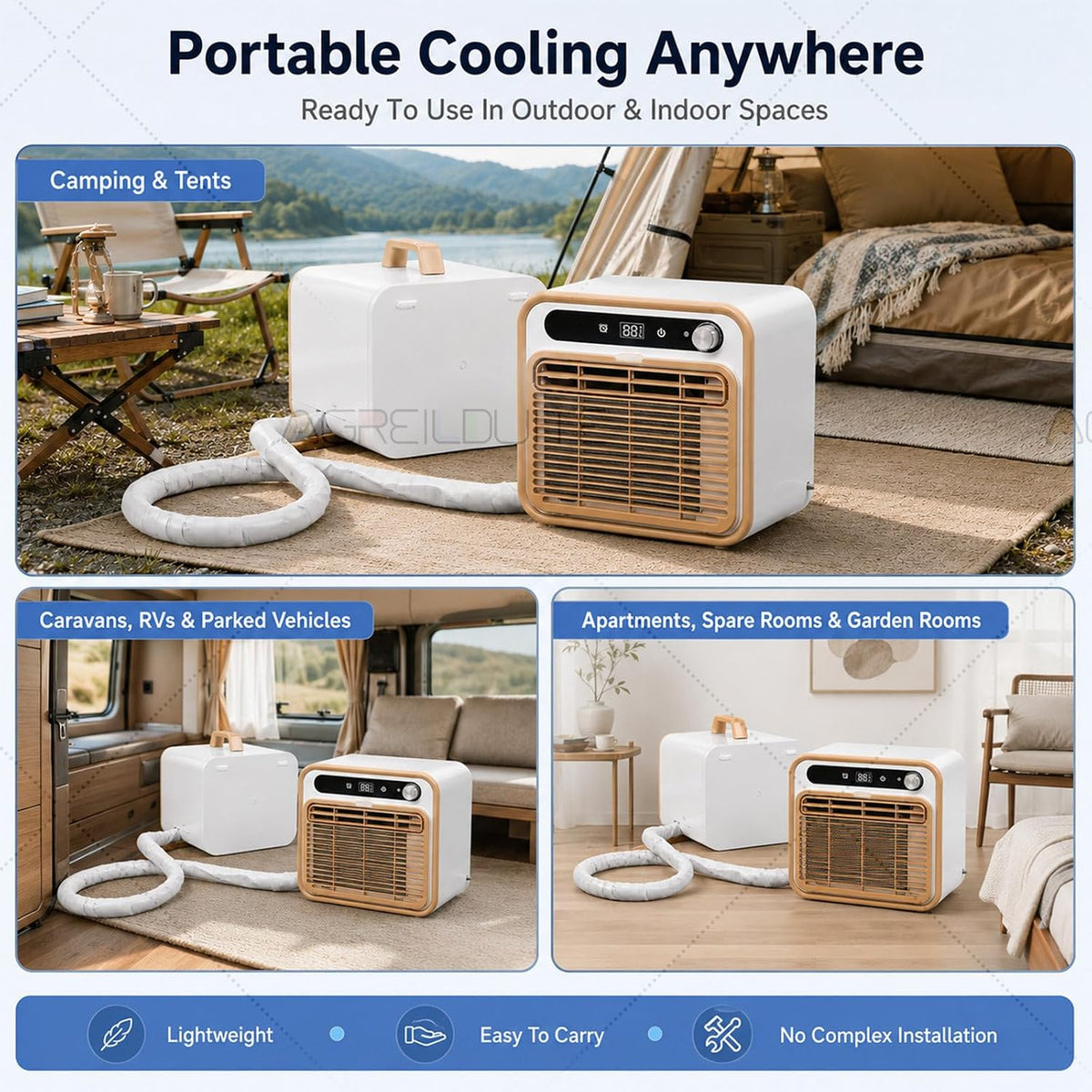 Outdoor Camping Split-Klimaanlage, 130m³/h Luftstrom Wohnmobil Klimaanlage Mit Waschbarem Filter & Fernbedienung & App-Steuerung, Tragbare Klimaanlage Für Zelt, Camper & Wohnwagen 1m-Pipe