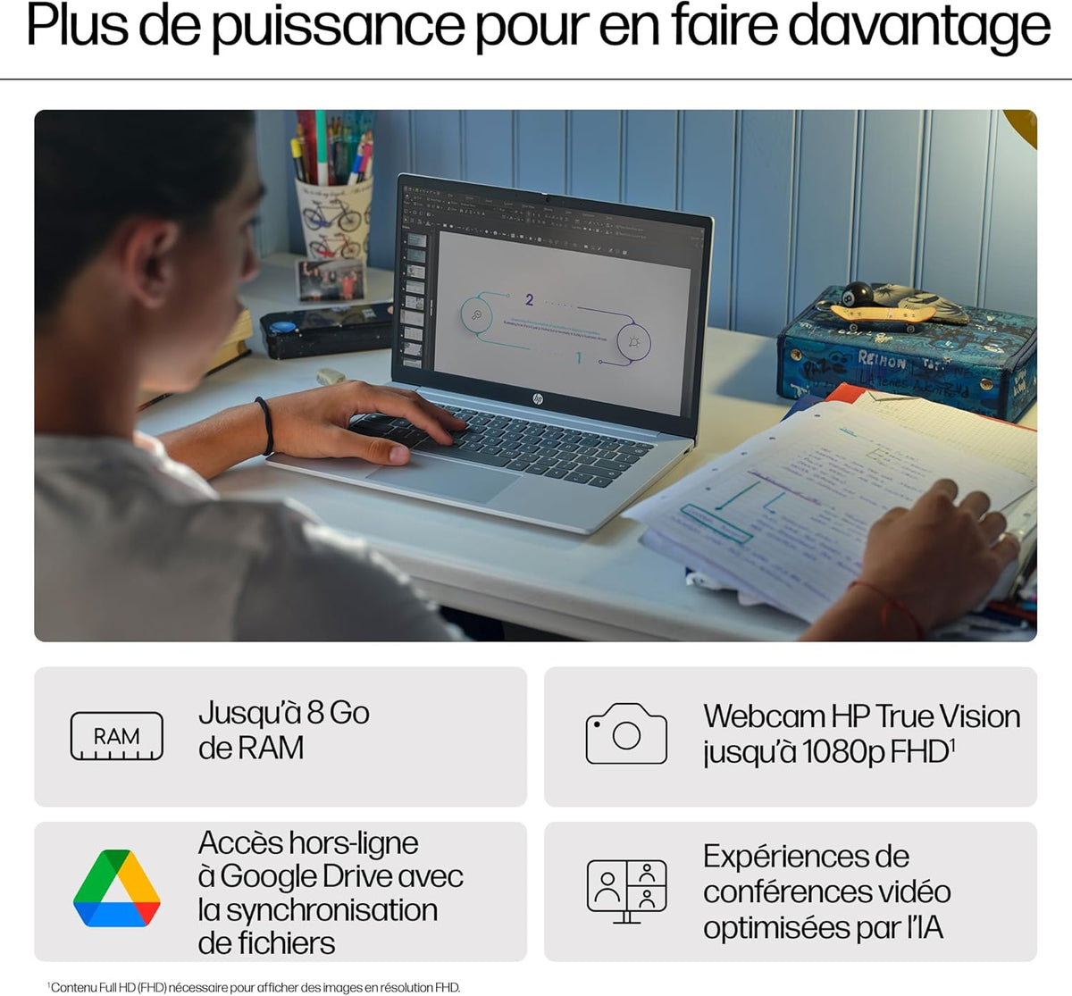 HP Chromebook 14a-nf0001sf Portátil 14" HD, PC Portátil (Intel Celeron N100, RAM 4 GB, Flash 128 GB, Intel Iris XE, Chrome OS), Ordenador Portátil Plata, Teclado AZERTY