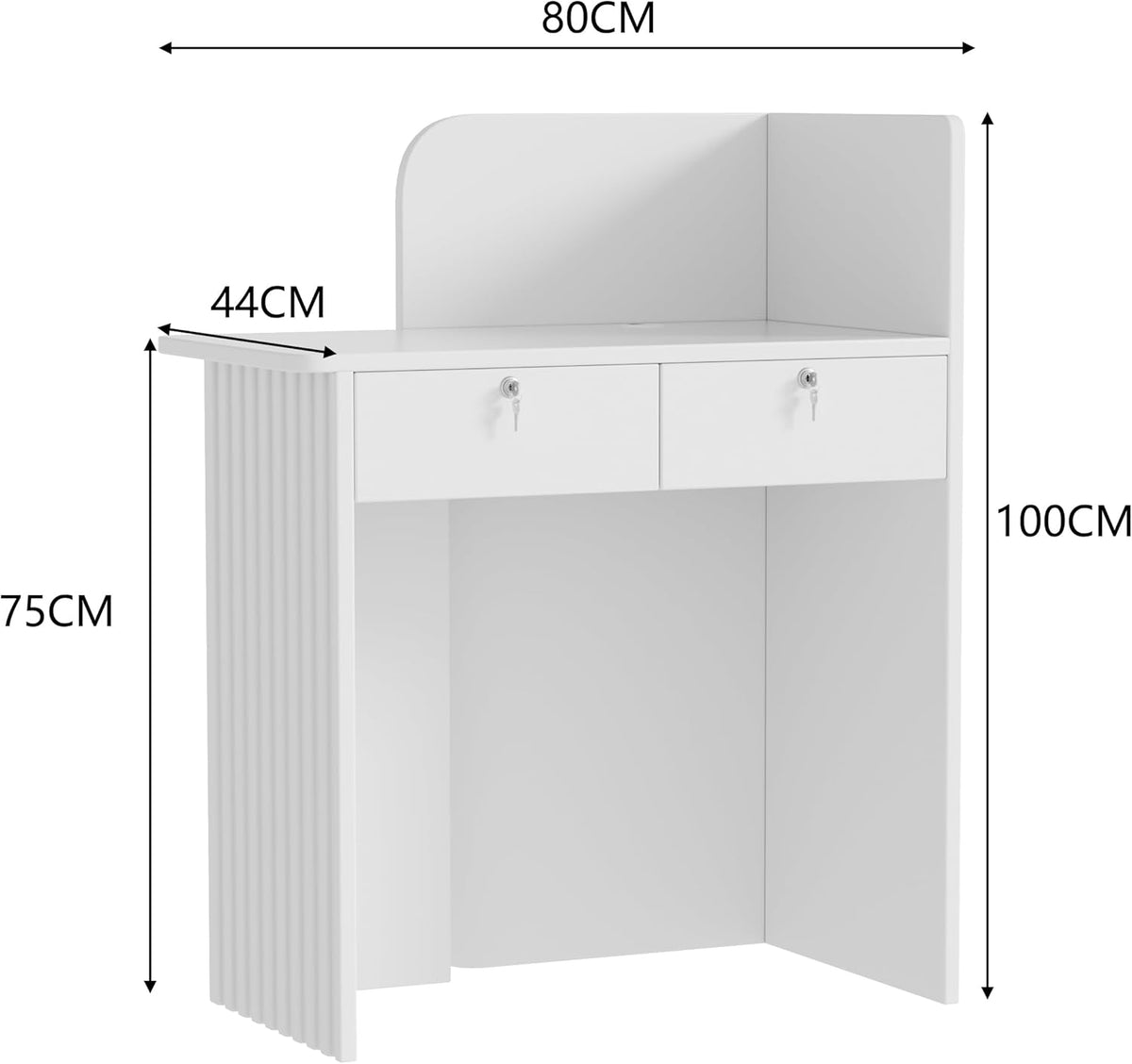 Mostrador de recepción con tira de luz LED, escritorio de recepción pequeño con cajones con cerradura, mueble de recepción moderno, mesa de recepción, mostrador frontal compacto para salón, negocio, hotel y oficina, 44x80x100 cm