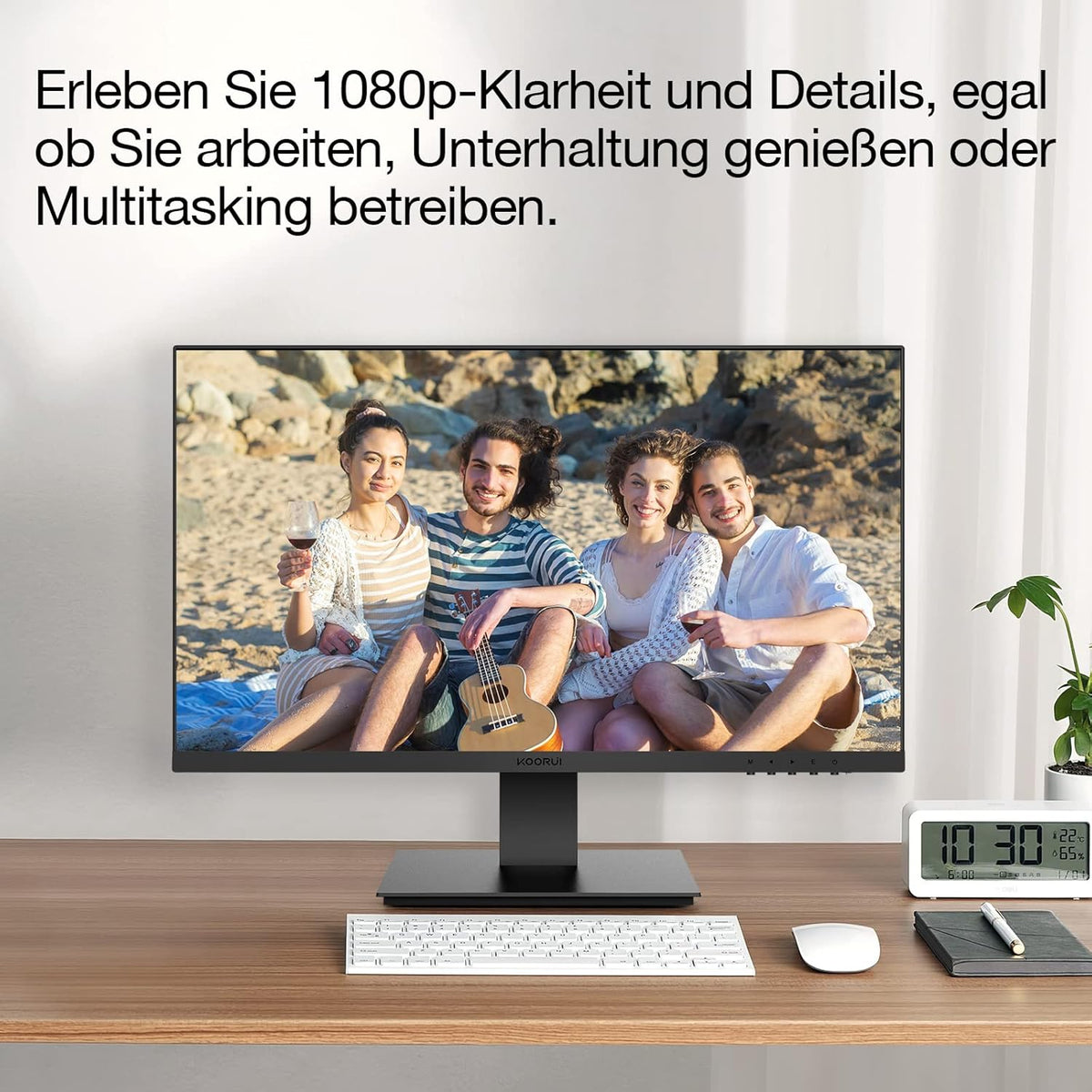 Monitor de PC para oficina KOORUI de 27 pulgadas, 75Hz VA 1080P 5ms, sin marco, HDMI, inclinación ajustable, cuidado ocular, montaje en pared VESA, negro