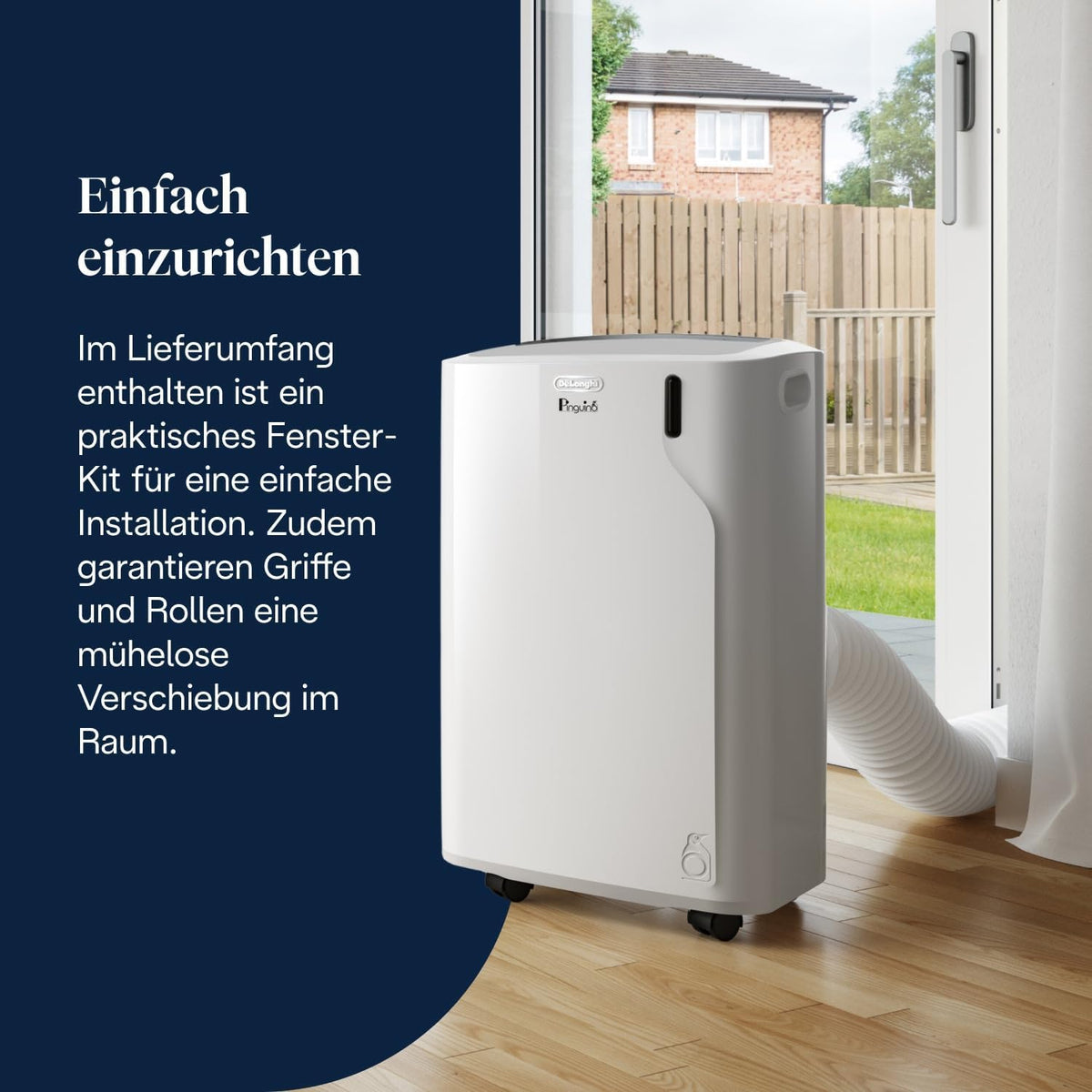 De'Longhi Pinguino - Aire acondicionado portátil 3 en 1, para habitaciones de hasta 27 m², con deshumidificador y ventilador, 9400 BTU, funcionamiento silencioso, mando a distancia, temporizador de 24 h, clase de eficiencia energética A (PACEM82)