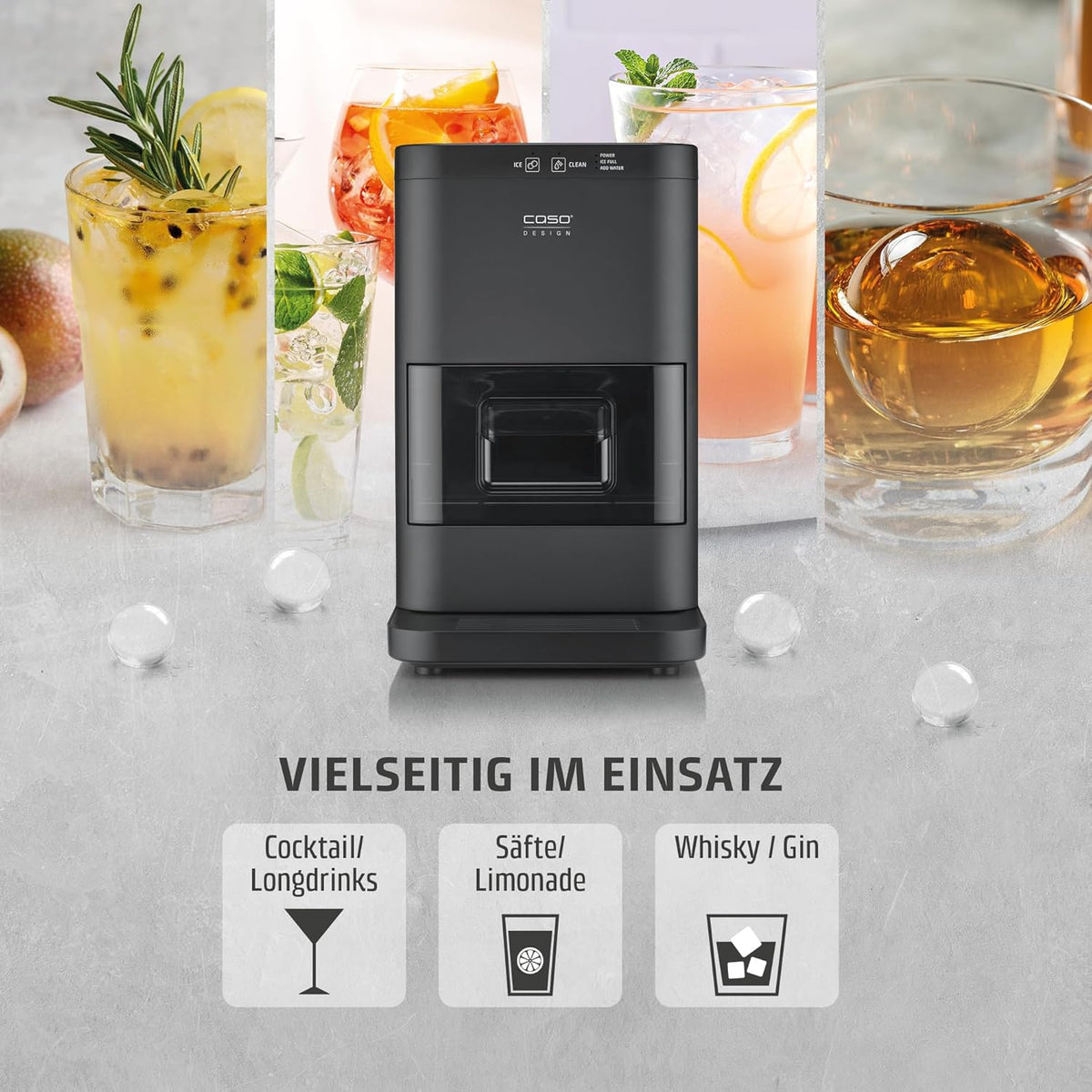 CASO IceBall Pro Máquina para hacer esferas de hielo con compresor - Esferas de hielo cristalinas de 50-55 mm, 2 esferas/hora, depósito de agua de 1,3 l, autolimpieza, pantalla LED, negro mate