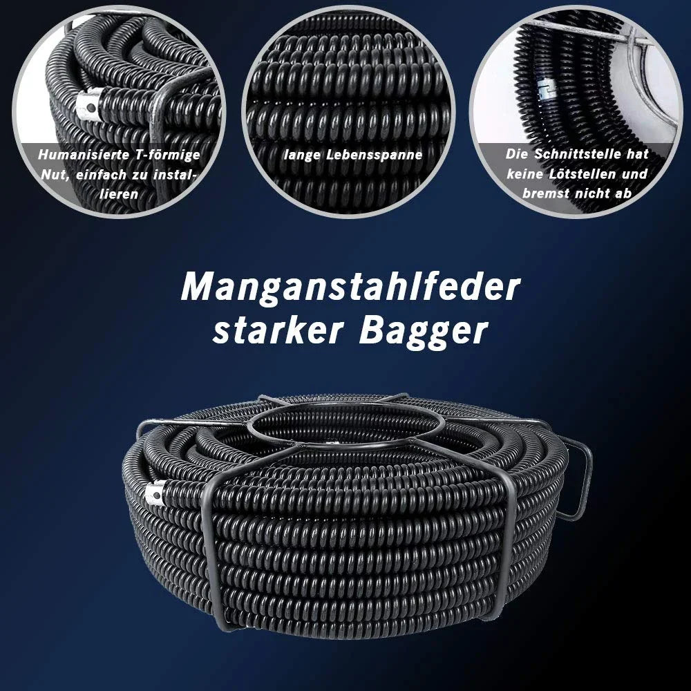 Máquina limpiatuberías eléctrica Anbull de 850 W con espiral de 14 m Ø22 mm, 14,5 m Ø16 mm y 5 m Ø10 mm para tuberías de Ø20 a 200 mm, 450 rpm