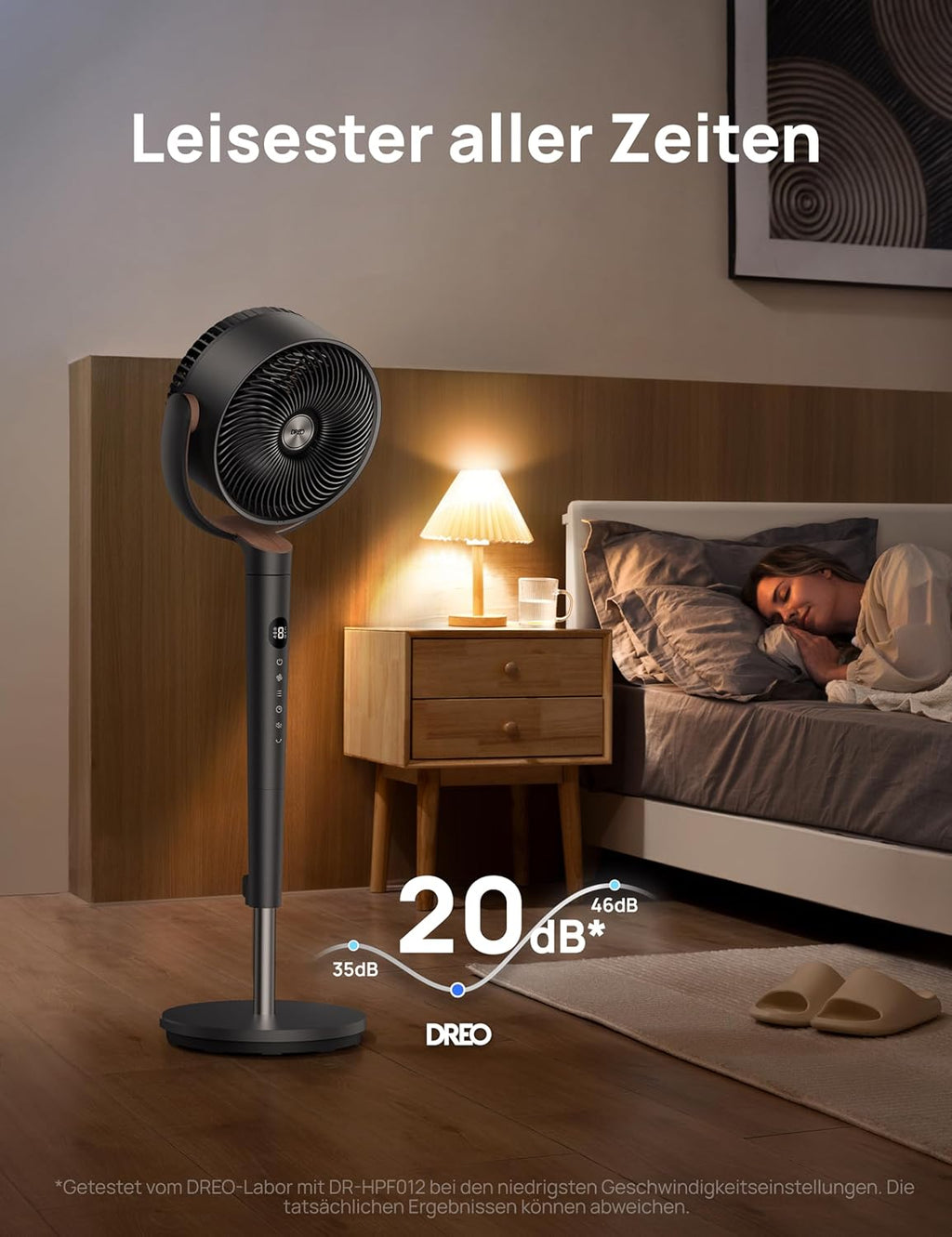 Ventilador de pie DREO muy silencioso, ventilador grande con mando a distancia, ventilador silencioso de 20 dB con motor CC, oscilación de 120°, 4 modos, altura ajustable de 94-107 cm, ventilador de suelo, TurboPoly Fan 512, gris