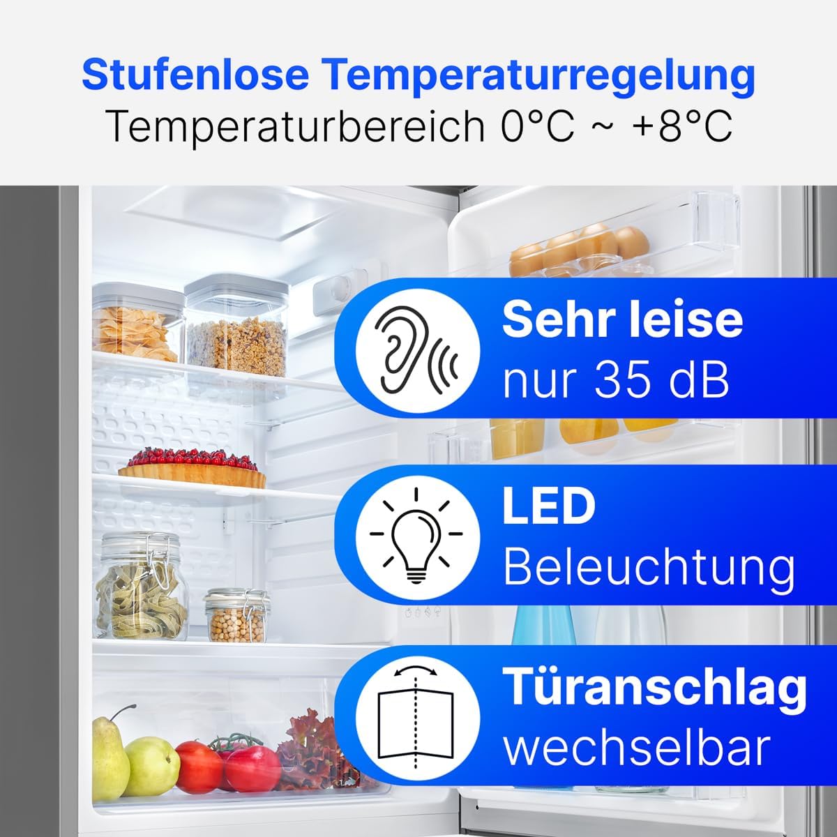 Frigorífico Bomann® sin congelador | Clase energética C | 85 cm | 5 años de garantía en el compresor | Frigorífico pequeño | 0-8°C | silencioso 35 dB | 3 estantes | Frigorífico estándar 126 L | VS 7258 inox