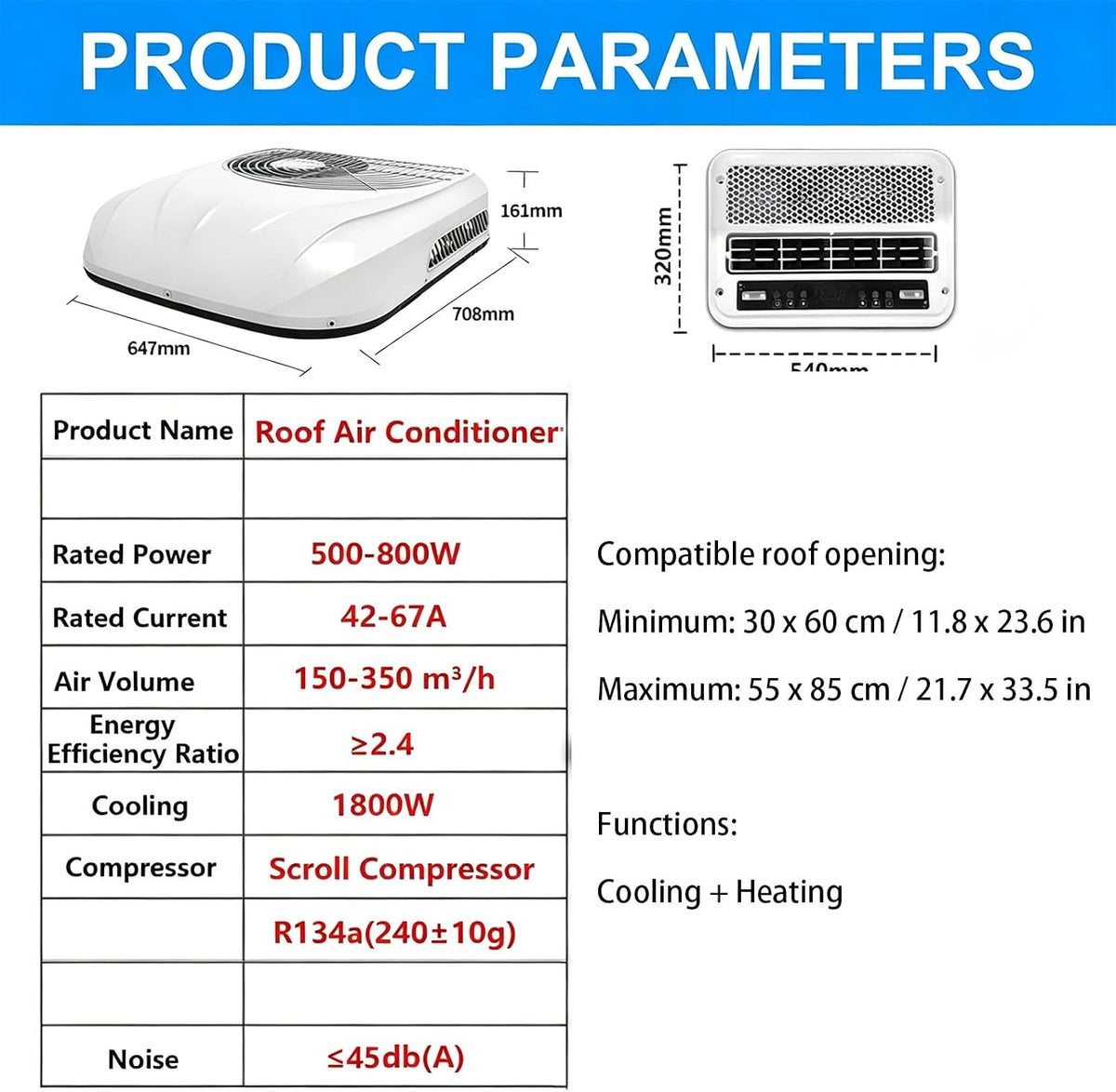 Aire acondicionado para vehículos recreativos, 6142 BTU, aire acondicionado de techo para RV con calefacción y refrigeración, para camiones, campers, autocaravanas, caravanas, remolques y casas rodantes