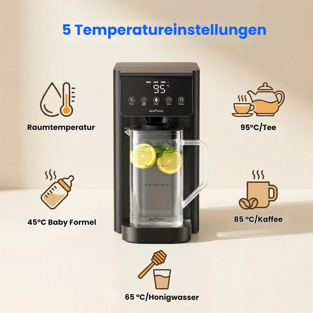 Filtro de agua de mesa Ecoviva UV RO de 8 etapas con dispensador de agua caliente y monitor TDS, sin instalación, para oficina, camping y hogar