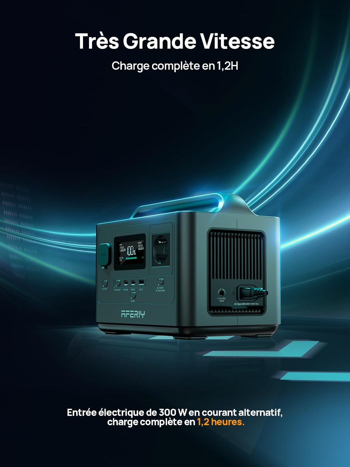 Generador Eléctrico Portátil AFERIY 400W, Estación de Energía Móvil 256Wh, Batería LFP Portátil, Salidas Variadas, Enchufe UE 220-240V, SAI, Generador Eléctrico Solar Para Su Vida Sin Interrupciones