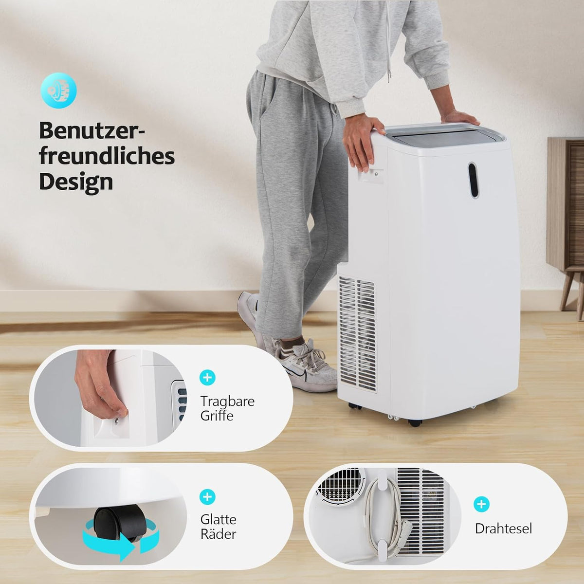 Aire acondicionado GOPLUS de 14000 BTU con tubo de escape, unidad móvil 5 en 1: refrigeración, calefacción, deshumidificación, ventilación, modo nocturno | para habitaciones de hasta 30 m² | temporizador de 24 h | aplicación/control remoto (14000 BTU)