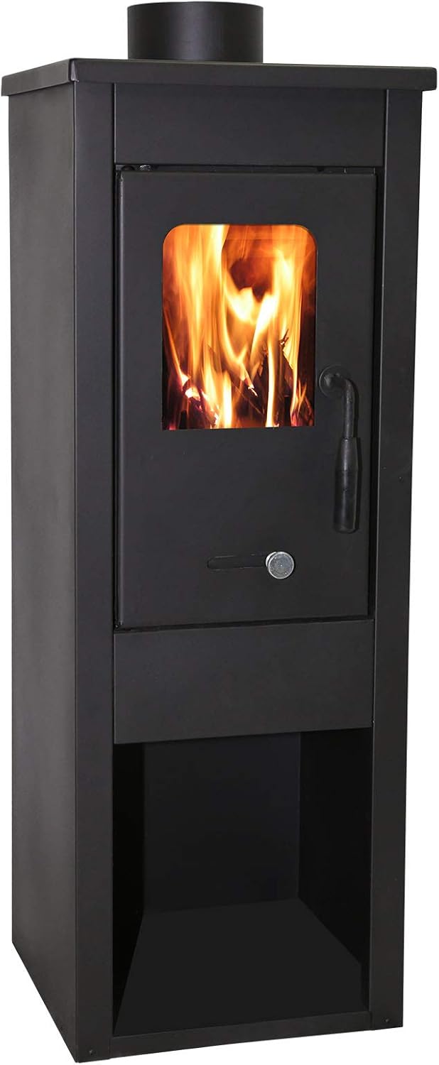 Chimenea 'ERA' de acero, para leña y carbón, 7 kW, cristal cerámico, 94 cm de altura, fabricada en Italia, 2 años de garantía, calefacción para el hogar (ESTUFA NEGRA, 7 kW)