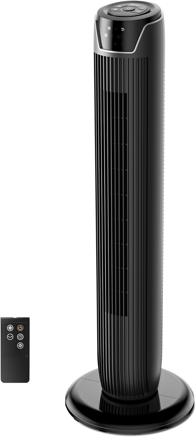 Ventilador de torre Midea FZ10-17JR silencioso con mando a distancia 92 cm, ventilador móvil, ventilador de columna, temporizador de 7 horas, 3 modos, 3 velocidades, ventilador de pie 45 W, negro