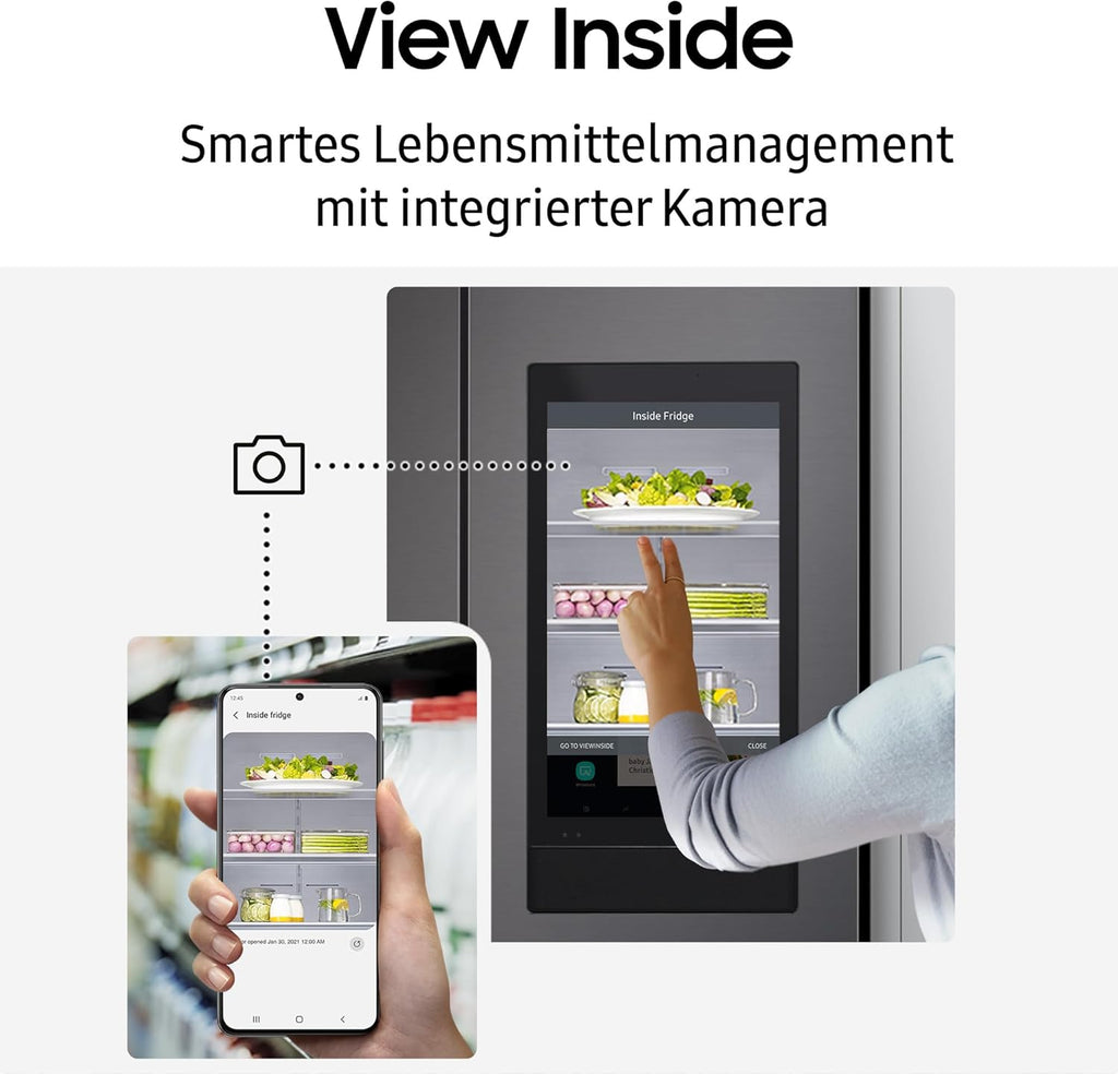 Frigorífico americano Samsung RS90F66BEFEF, frigorífico AI con congelador, 178 cm, 614 l, dispensador de hielo/agua con conexión a la red, Family Hub, AI Energy & Voice Control, acero inoxidable negro