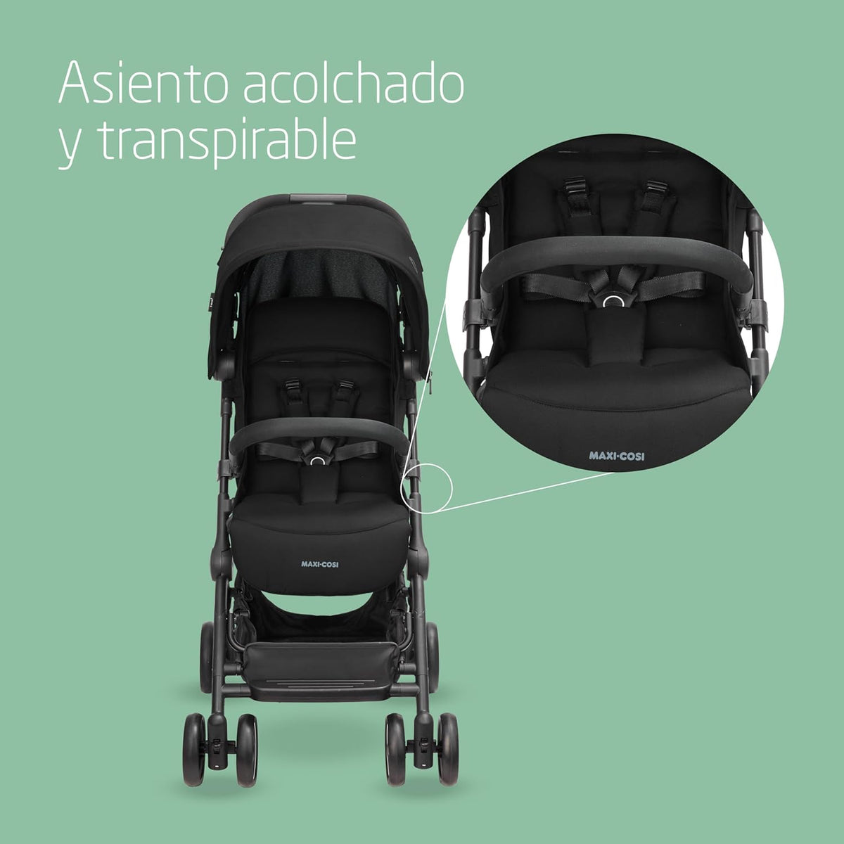 Maxi-Cosi Lara2, Silla de Paseo Ligera, 0-4 años, 0-22 kg, Silla de Paseo Compacta para Bebé, 3 Posiciones de Reclinado, Reclinación Total, Plegado Automático, Correa de Hombro, Essential Black