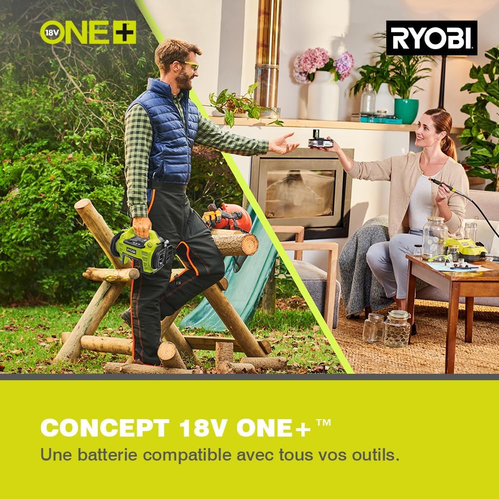 RYOBI - Cortabordes Inalámbrico 18V ONE+ RLT183250F – Ancho Ø25-30cm, Batería 2.5Ah + Cargador, Autonomía 50min, Sistema EasyEdge™, Ligero y Preciso, Ideal para Bordes, Macizos y Taludes